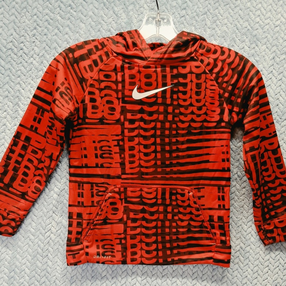 Nike Boys Red Black Just Do It Dri-FIT Hoodie Sweatshirt Size 6 M 5-6 YRS